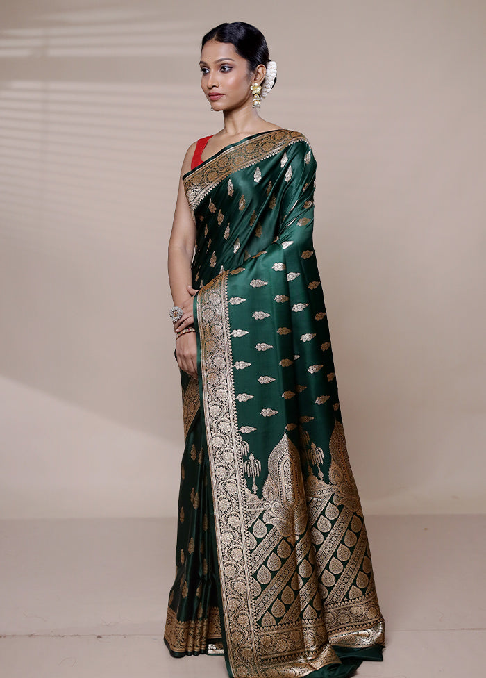 Green Banarasi Silk Saree With Blouse Piece