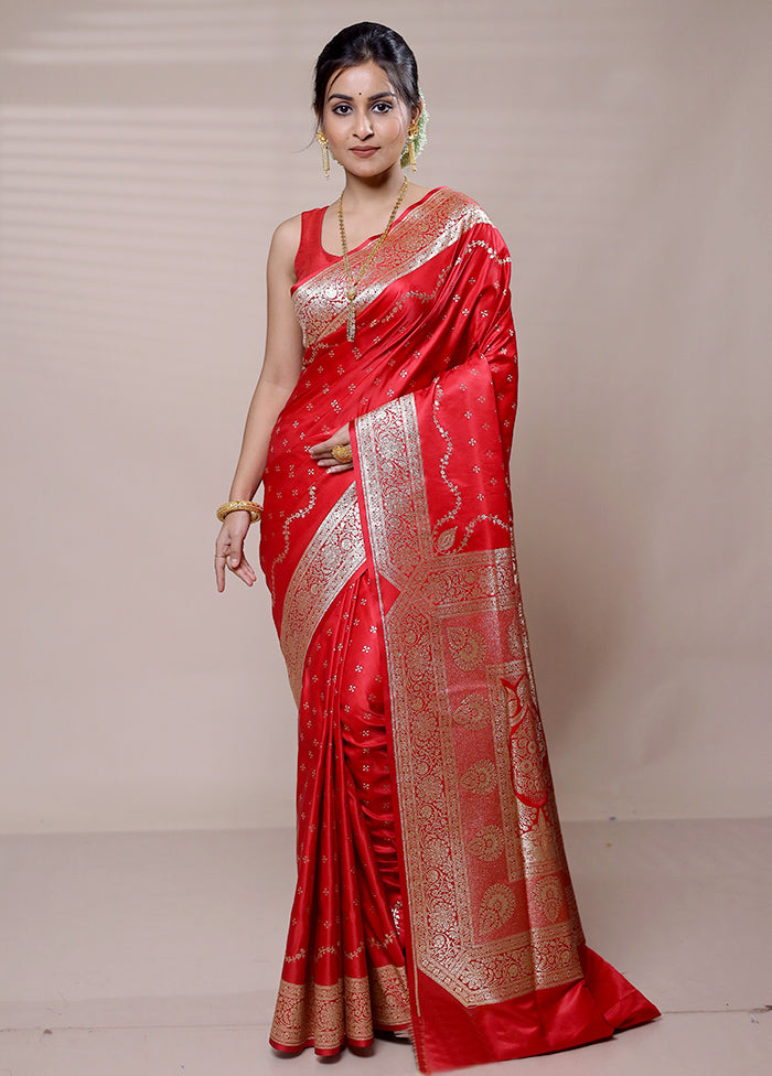 Red Banarasi Silk Saree With Blouse Piece