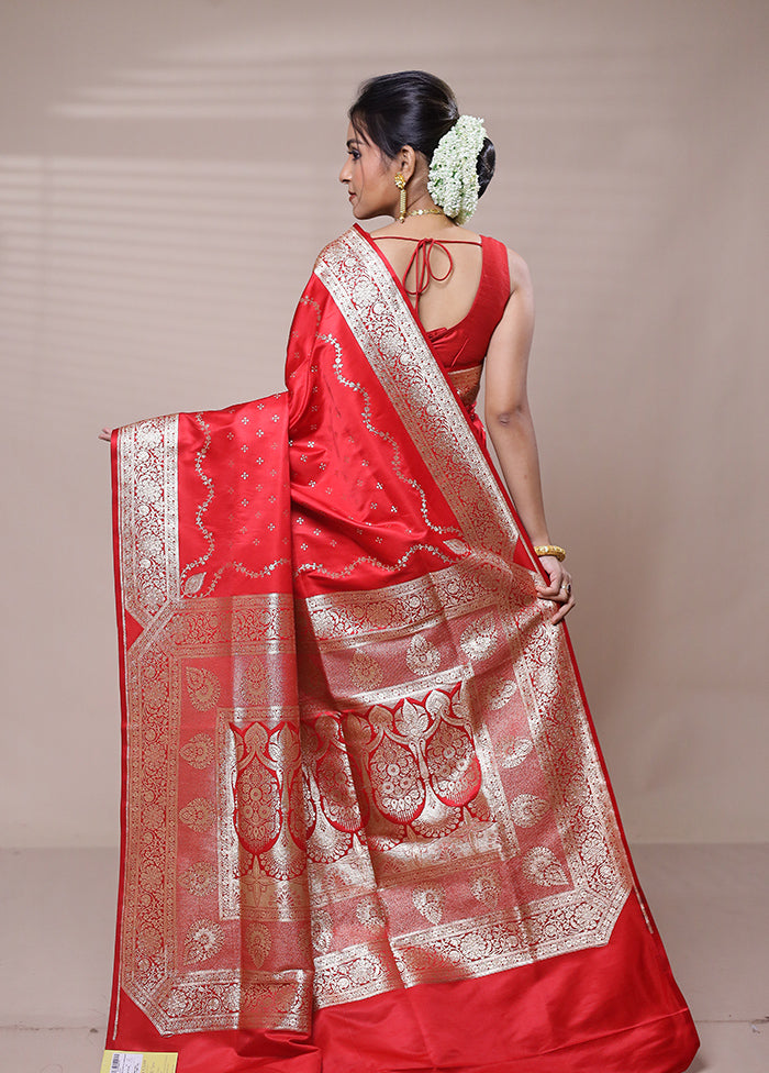 Red Banarasi Silk Saree With Blouse Piece