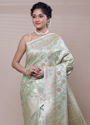 Cream Banarasi Silk Saree With Blouse Piece