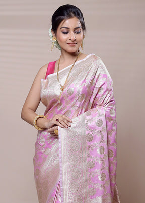 Pink Banarasi Silk Saree With Blouse Piece