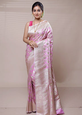 Pink Banarasi Silk Saree With Blouse Piece