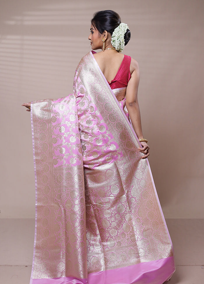 Pink Banarasi Silk Saree With Blouse Piece