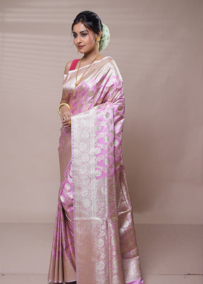 Pink Banarasi Silk Saree With Blouse Piece