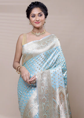 Blue Banarasi Silk Saree With Blouse Piece