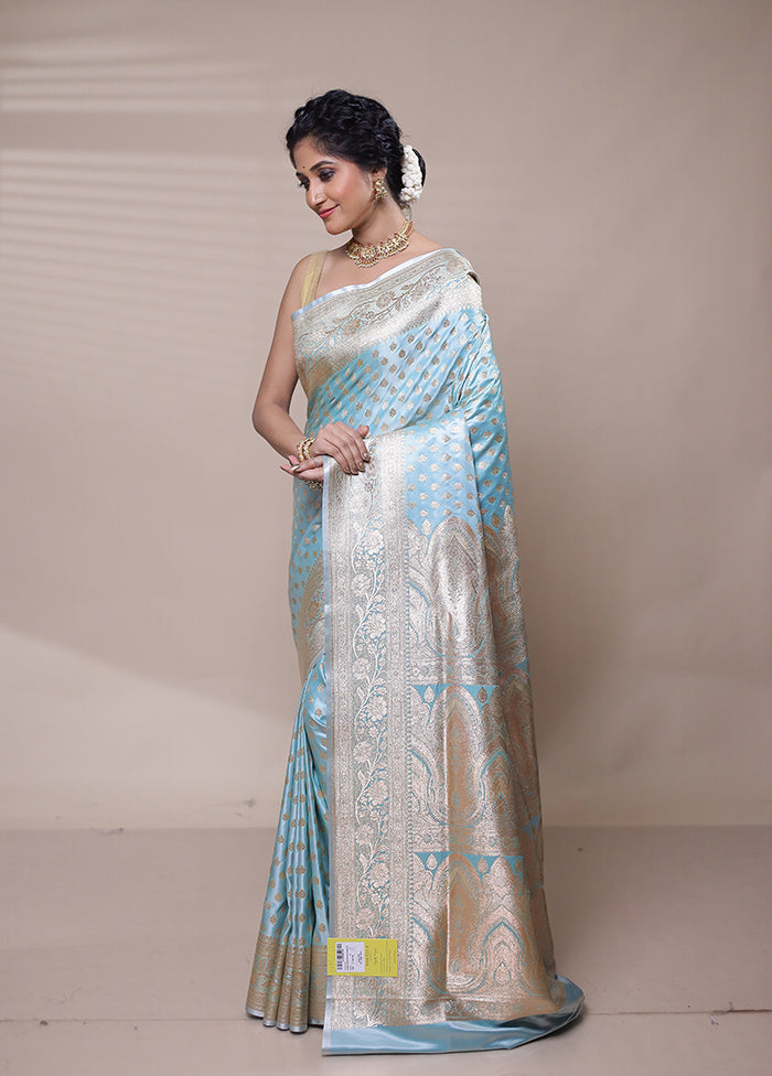 Blue Banarasi Silk Saree With Blouse Piece