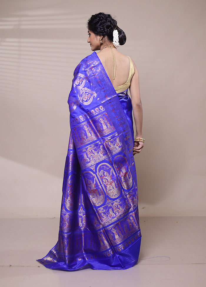 Violet Handloom Baluchari Pure Silk Saree With Blouse Piece