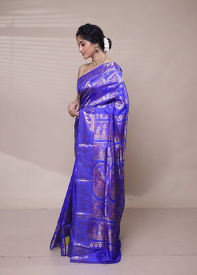 Violet Handloom Baluchari Pure Silk Saree With Blouse Piece