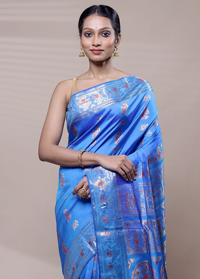 Blue Handloom Swarnachuri Pure Silk Saree With Blouse Piece
