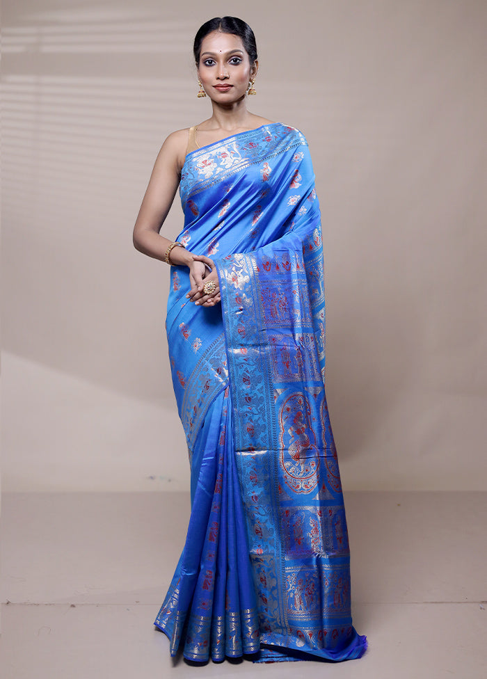Blue Handloom Swarnachuri Pure Silk Saree With Blouse Piece