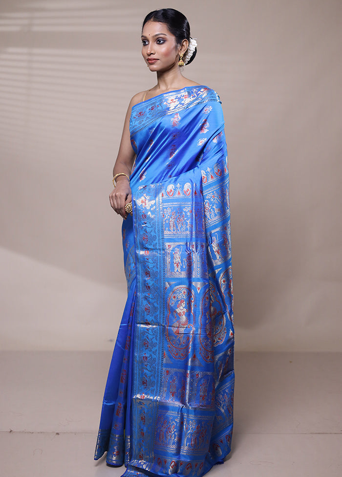 Blue Handloom Swarnachuri Pure Silk Saree With Blouse Piece
