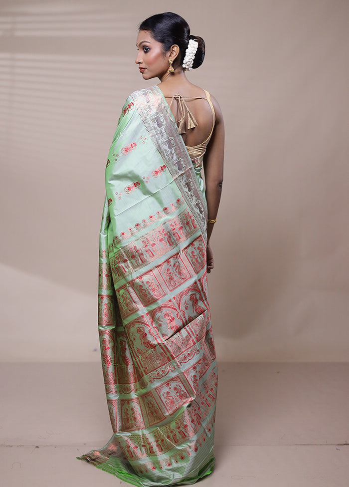 Green Handloom Baluchari Pure Silk Saree With Blouse Piece