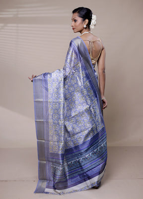 Purple Printed Silk Saree Without Blouse Piece