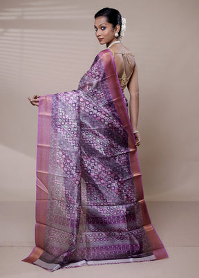 Purple Printed Silk Saree Without Blouse Piece