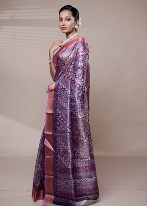 Purple Printed Silk Saree Without Blouse Piece