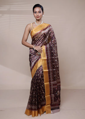 Purple Printed Silk Saree Without Blouse Piece