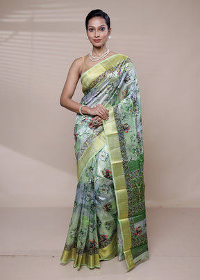 Green Printed Silk Saree Without Blouse Piece