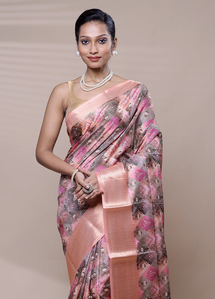 Pink Printed Silk Saree Without Blouse Piece