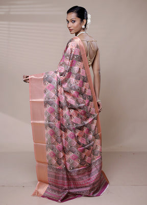 Pink Printed Silk Saree Without Blouse Piece