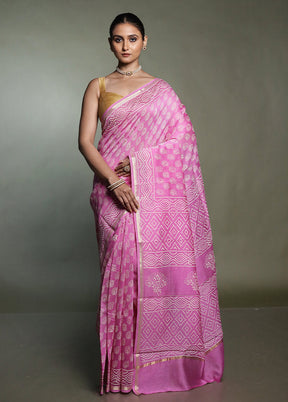 Pink Chanderi Cotton Saree With Blouse Piece