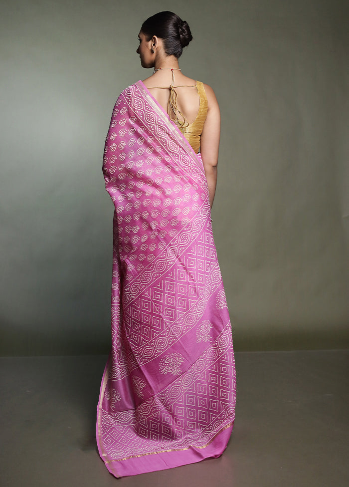 Pink Chanderi Cotton Saree With Blouse Piece