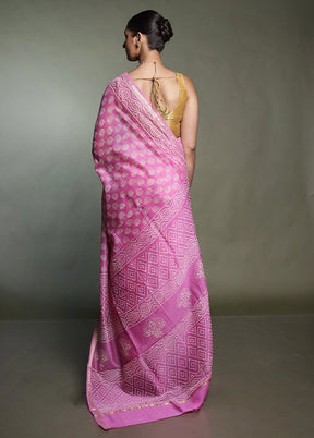 Pink Chanderi Cotton Saree With Blouse Piece