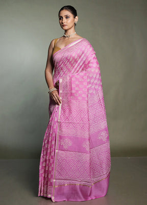 Pink Chanderi Cotton Saree With Blouse Piece