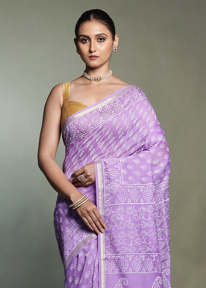 Purple Chanderi Cotton Saree With Blouse Piece
