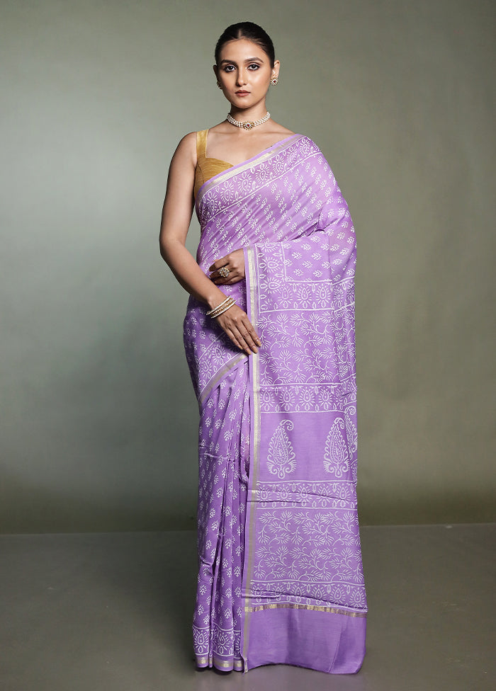 Purple Chanderi Cotton Saree With Blouse Piece