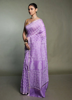 Purple Chanderi Cotton Saree With Blouse Piece