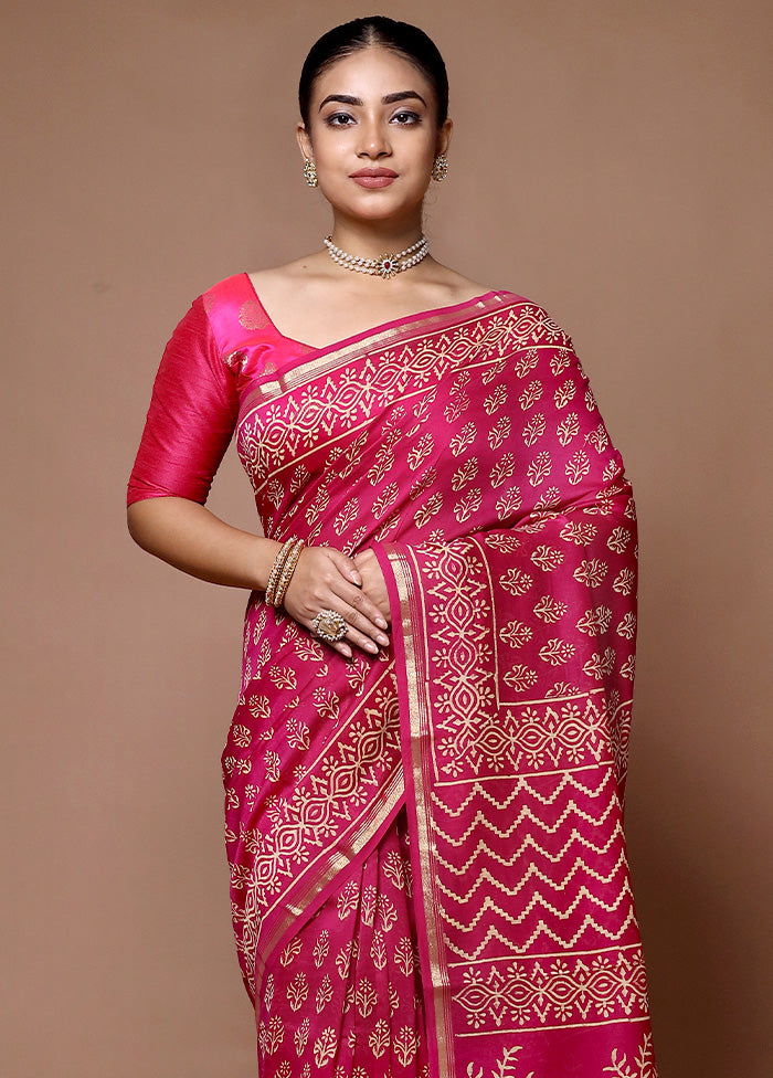 Pink Chanderi Cotton Saree With Blouse Piece