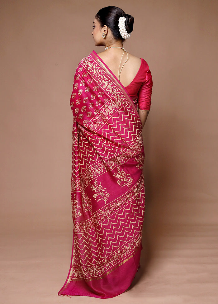 Pink Chanderi Cotton Saree With Blouse Piece