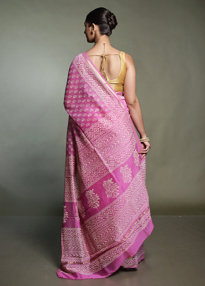 Pink Chanderi Cotton Saree With Blouse Piece