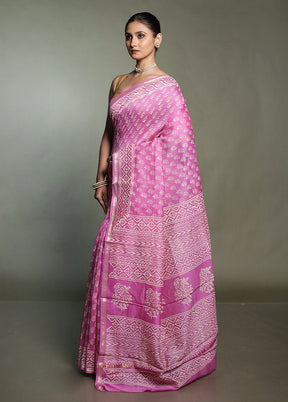 Pink Chanderi Cotton Saree With Blouse Piece