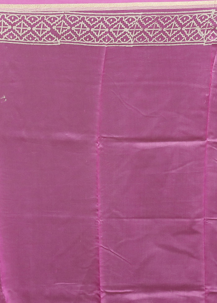 Pink Chanderi Cotton Saree With Blouse Piece