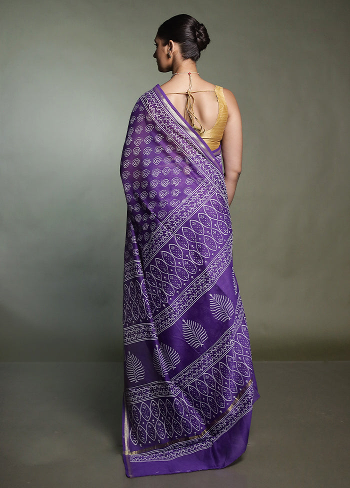 Purple Chanderi Cotton Saree With Blouse Piece