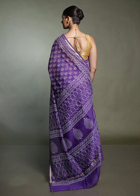 Purple Chanderi Cotton Saree With Blouse Piece