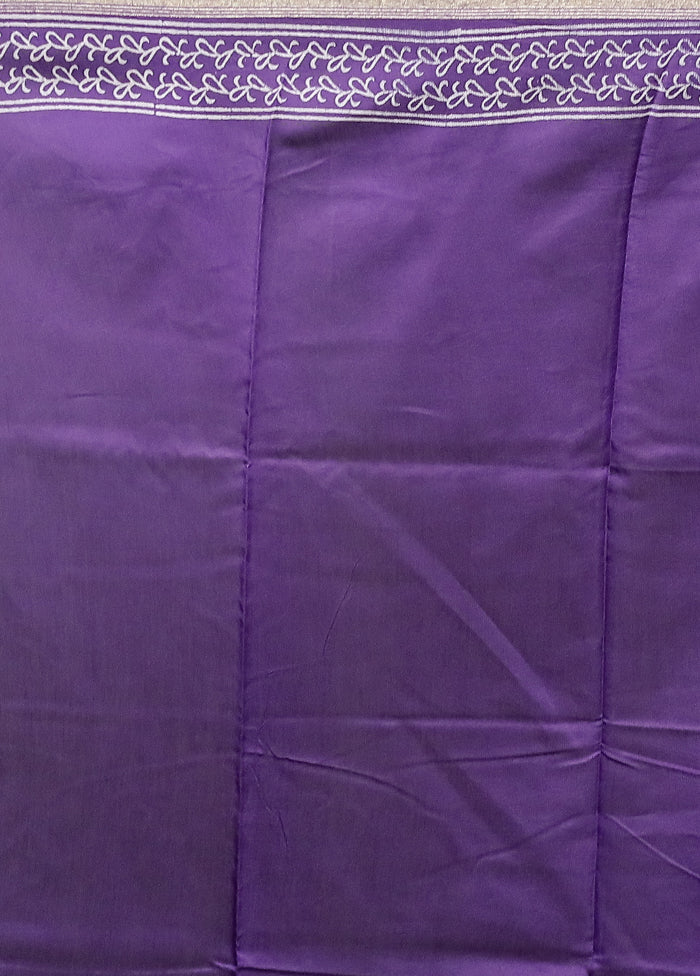 Purple Chanderi Cotton Saree With Blouse Piece
