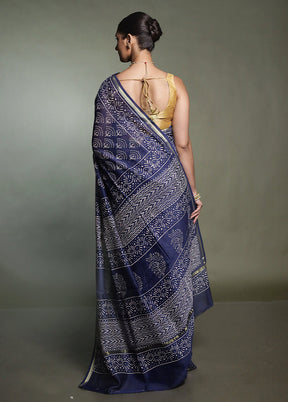 Blue Chanderi Cotton Saree With Blouse Piece