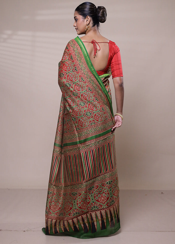 Red Chanderi Cotton Saree With Blouse Piece