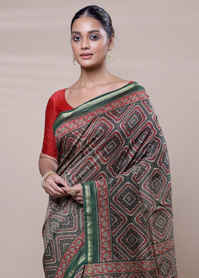 Green Chanderi Cotton Saree With Blouse Piece