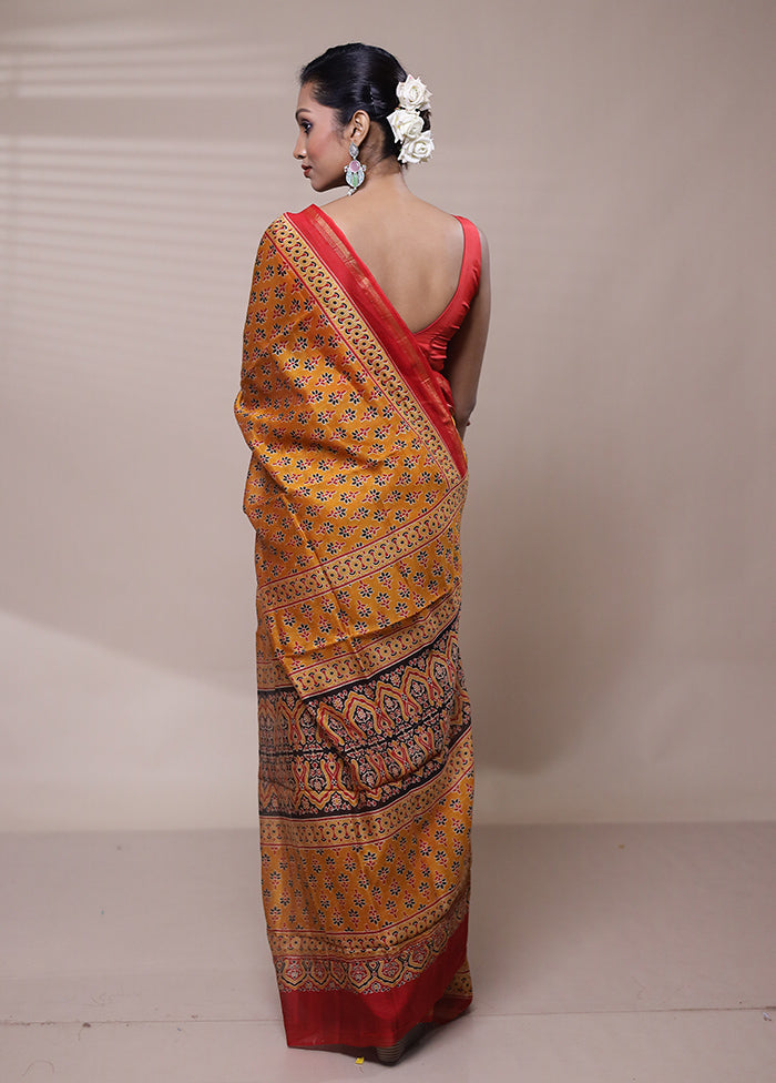 Yellow Chanderi Cotton Saree With Blouse Piece