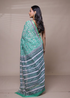 Green Chanderi Cotton Saree With Blouse Piece