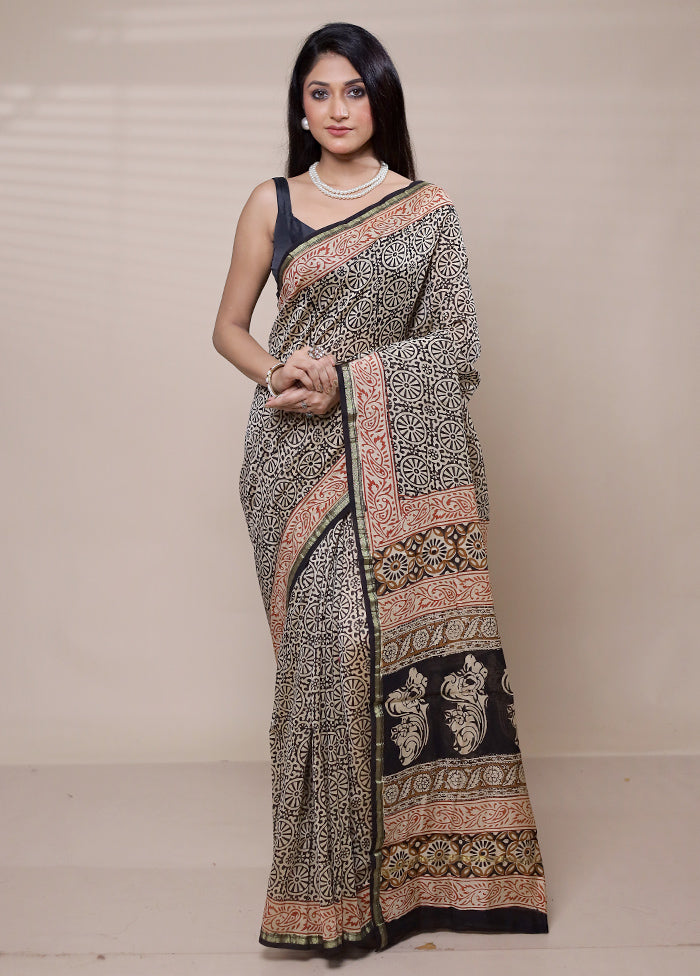 Cream Chanderi Cotton Saree With Blouse Piece