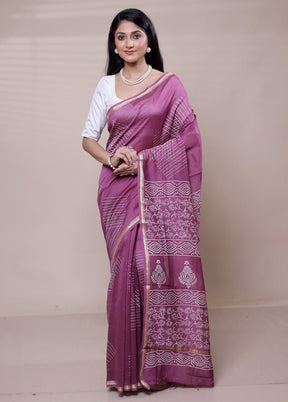 Pink Chanderi Cotton Saree With Blouse Piece