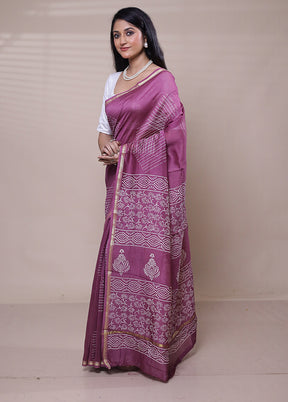 Pink Chanderi Cotton Saree With Blouse Piece