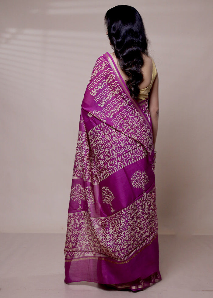 Pink Chanderi Cotton Saree With Blouse Piece