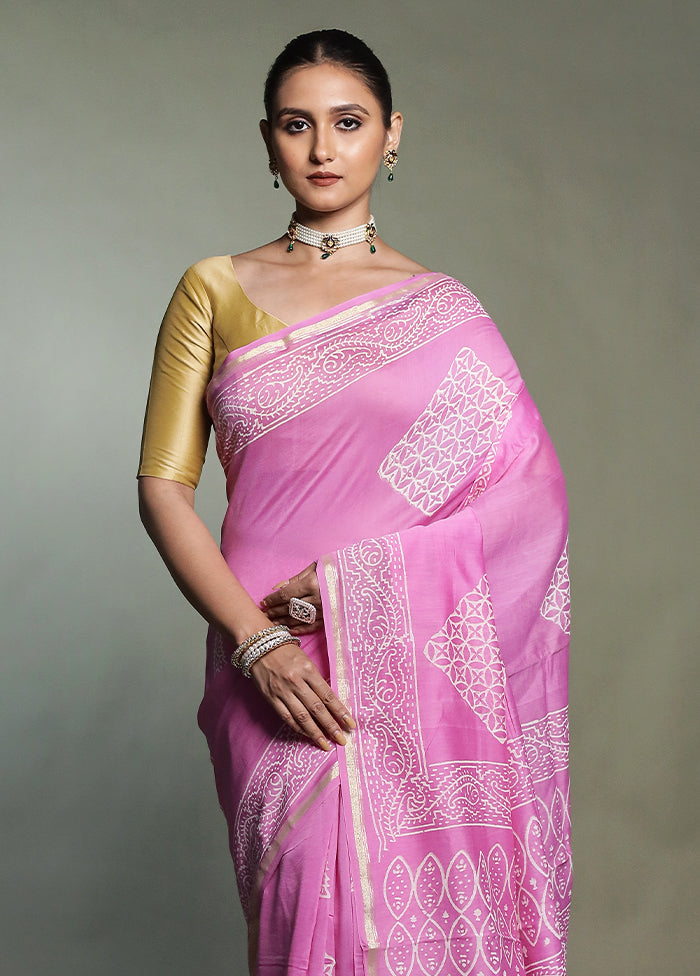 Pink Chanderi Cotton Saree With Blouse Piece