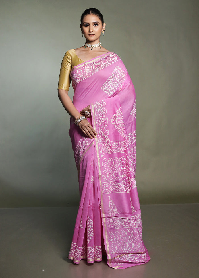 Pink Chanderi Cotton Saree With Blouse Piece
