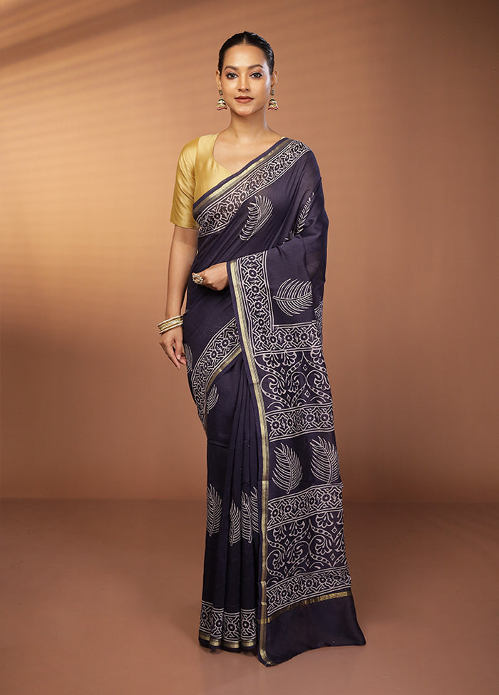 Blue Chanderi Silk Saree With Blouse Piece